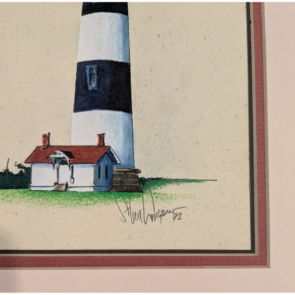 Lighthouse Mixed Media Art Signed Original 1992 Matted Costal Outer banks - Picture 11 of 15
